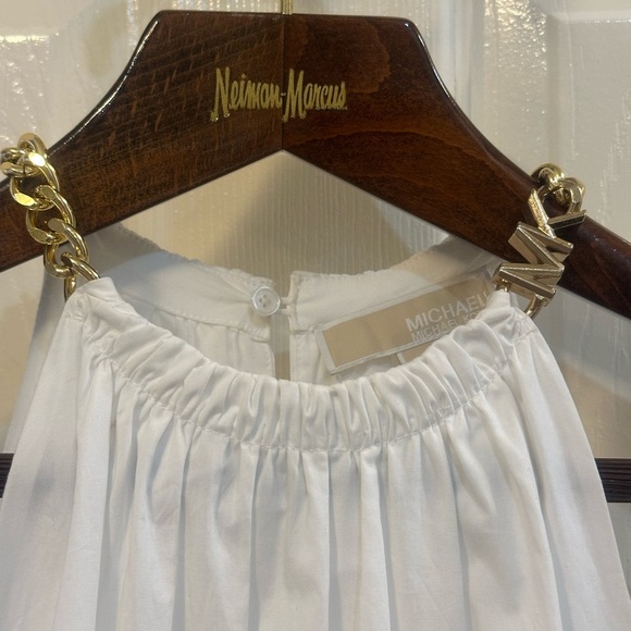 MICHAEL KORS White Halter Logo Chain Tiered Midi Sundress Size Extra Small - Picture 4 of 17